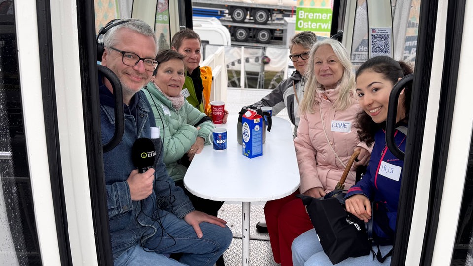 Hörerinnen mit Juk im Riesenrad auf der Osterwiese