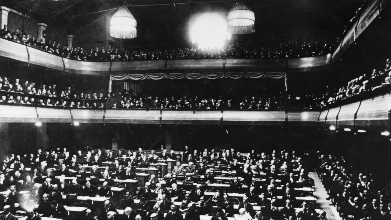 Völkerbundsitzung in Genf im Jahre 1920 