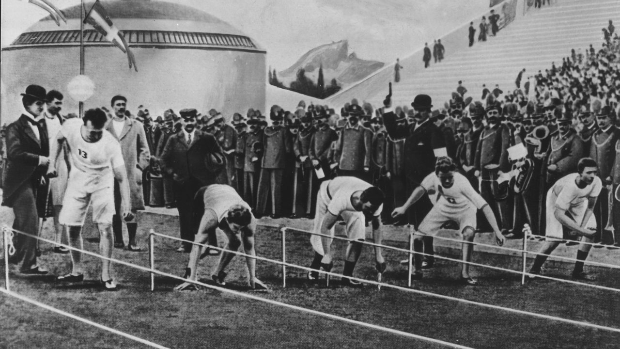 Start zum 100-Meter-Lauf der Herren bei den ersten Olympischen Spielen der Neuzeit im April des Jahres 1896 in Athen (Archivbild)