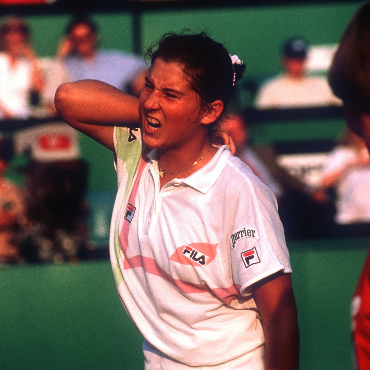 Monica Seles während des Attentats auf sie bei den German Open in Hamburg 1993