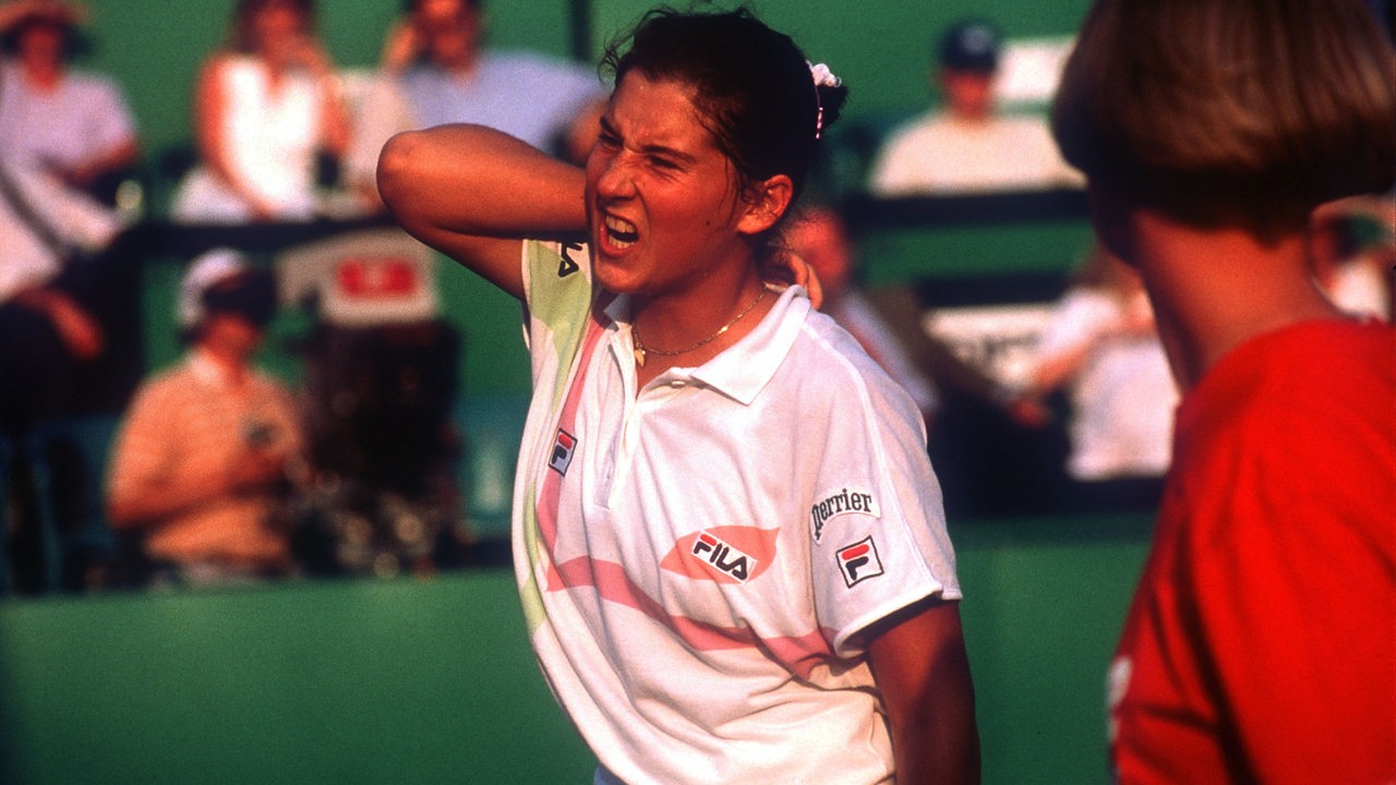 Monica Seles während des Attentats auf sie bei den German Open in Hamburg 1993