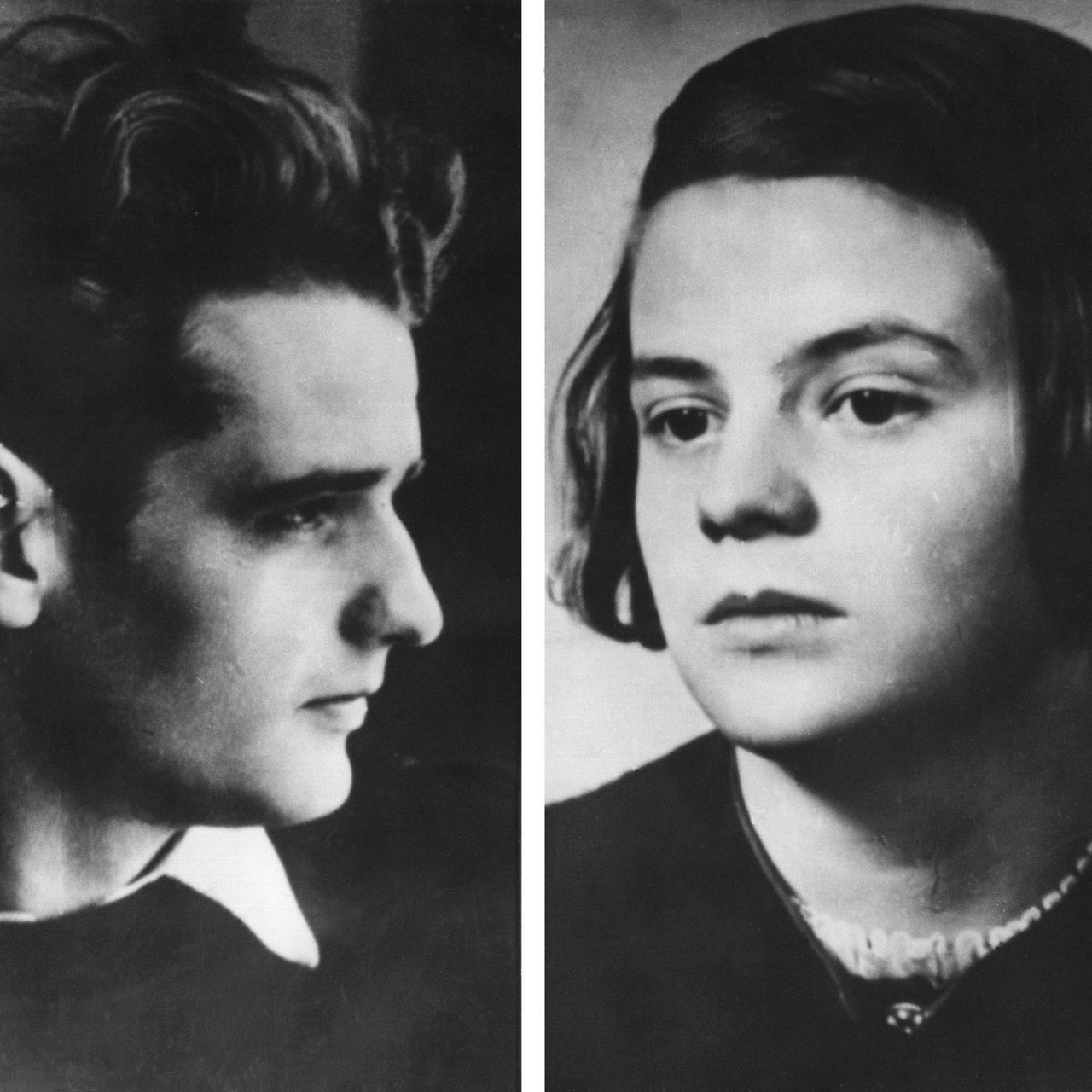 Hans und Sophie Scholl, Gründer und Mitglieder der Widerstandsgruppe "Weiße Rose" an der Münchner Universität (undatierte Fotos).