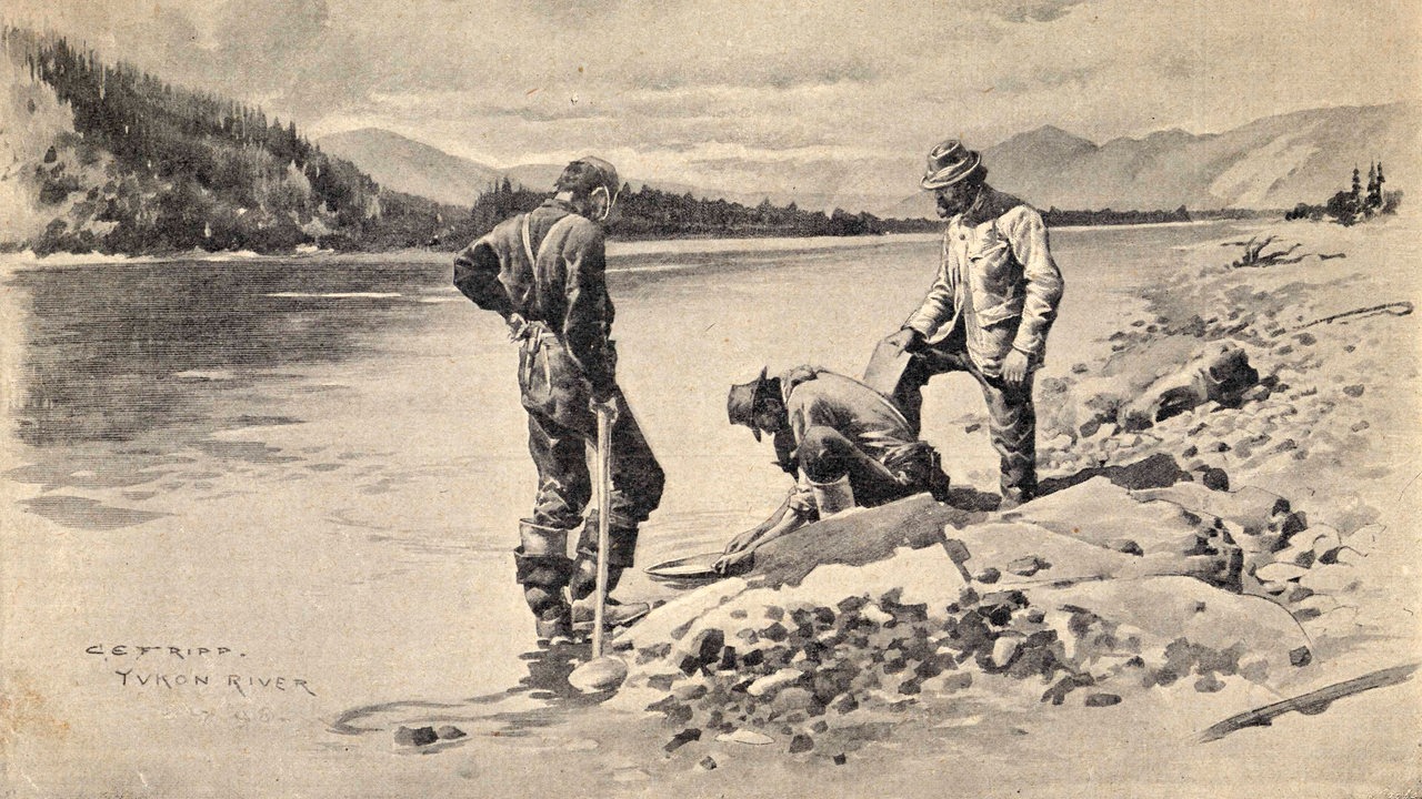 Historisches Gemälde zeigt Goldsucher am Yukon River 1898