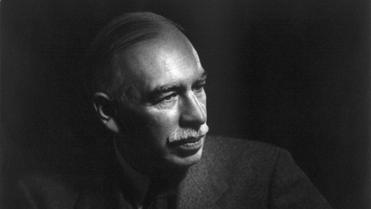 Der britische NationalökonomJohn Maynard Keynes auf einer Schwarzweißfotografie