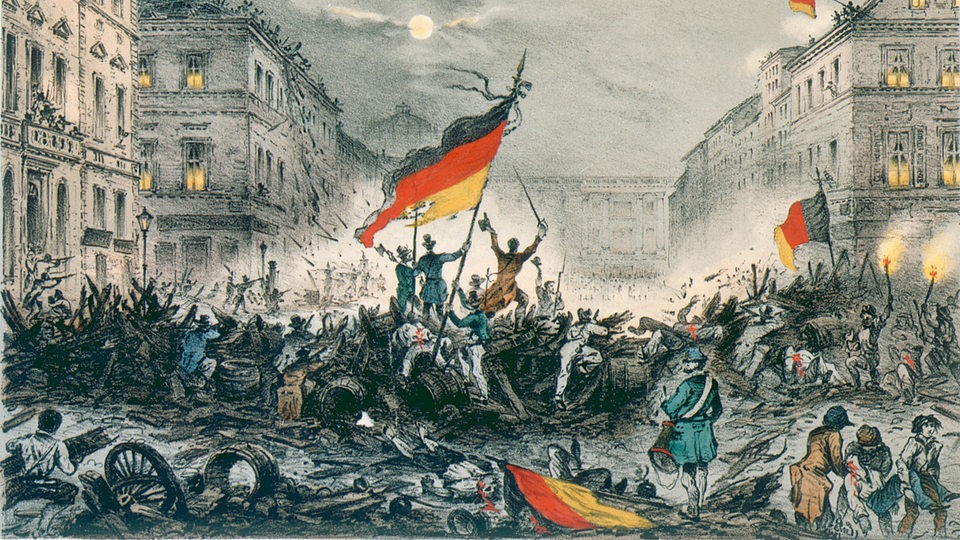 Revolution 1848 in Berlin / Kreidelitho/"Erinnerung an den Befreiungskampf in der verhängnisvollen Nacht vom 18- 19 Maerz 1848".