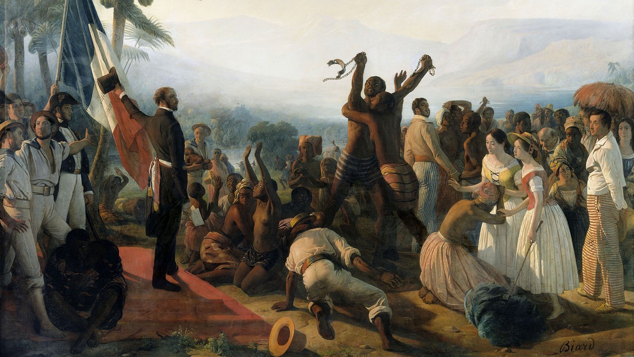 Das Gemälde von François Auguste Biard stellt das Ende der Sklaverei in den französischen Kolonien dar.