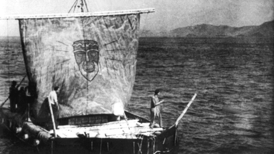 Das Floß "Kon-Tiki" im Jahr 1947 in Peru. 