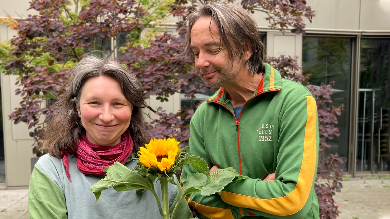 Melanie Öhlenbach und Ansgar Langhorst mit einer Sonnenblume