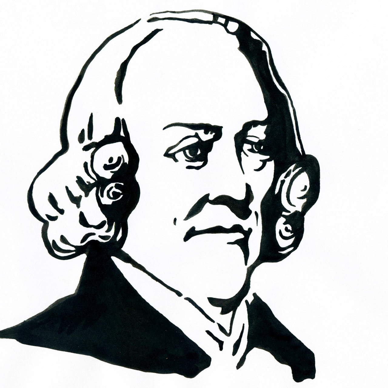 Gezeichnetes Schwarz-Weiß Porträt des Philosophen Adam Smith