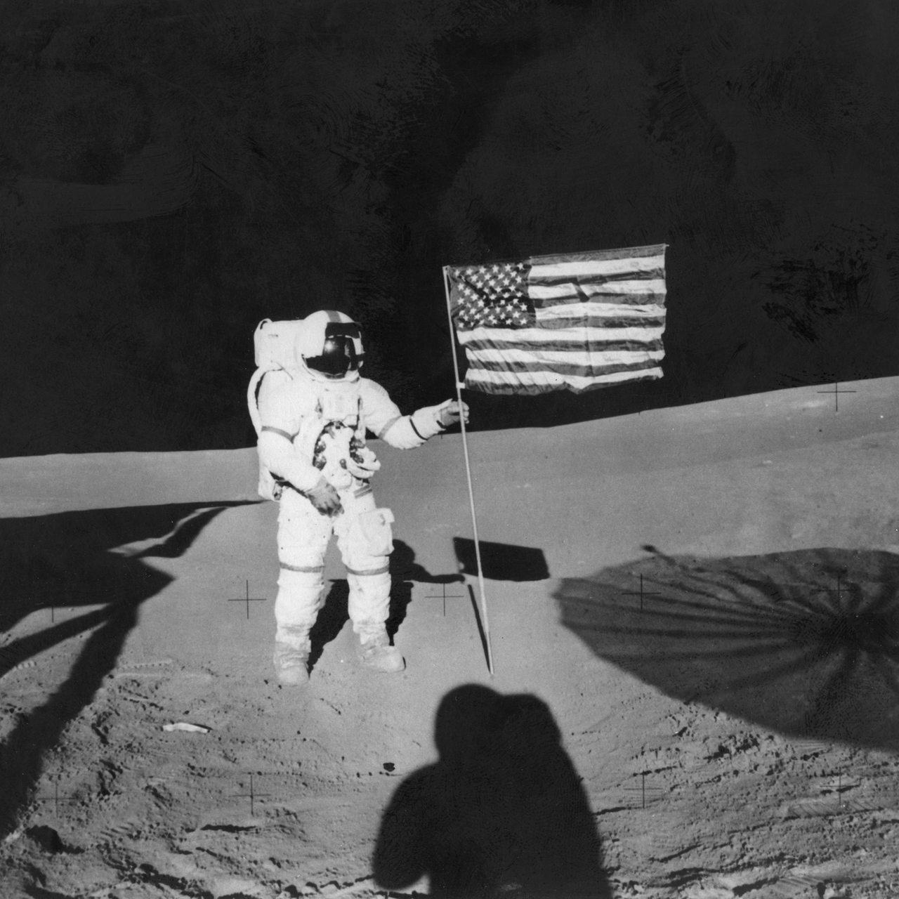Alan Shepard, Astronaut, setzt 1971 die amerikanische Flagge auf den Mond.