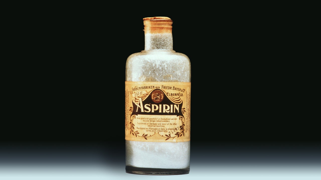 Eine Flasche mit dem Schmerzmittel Aspirin aus dem Jahr 1899.