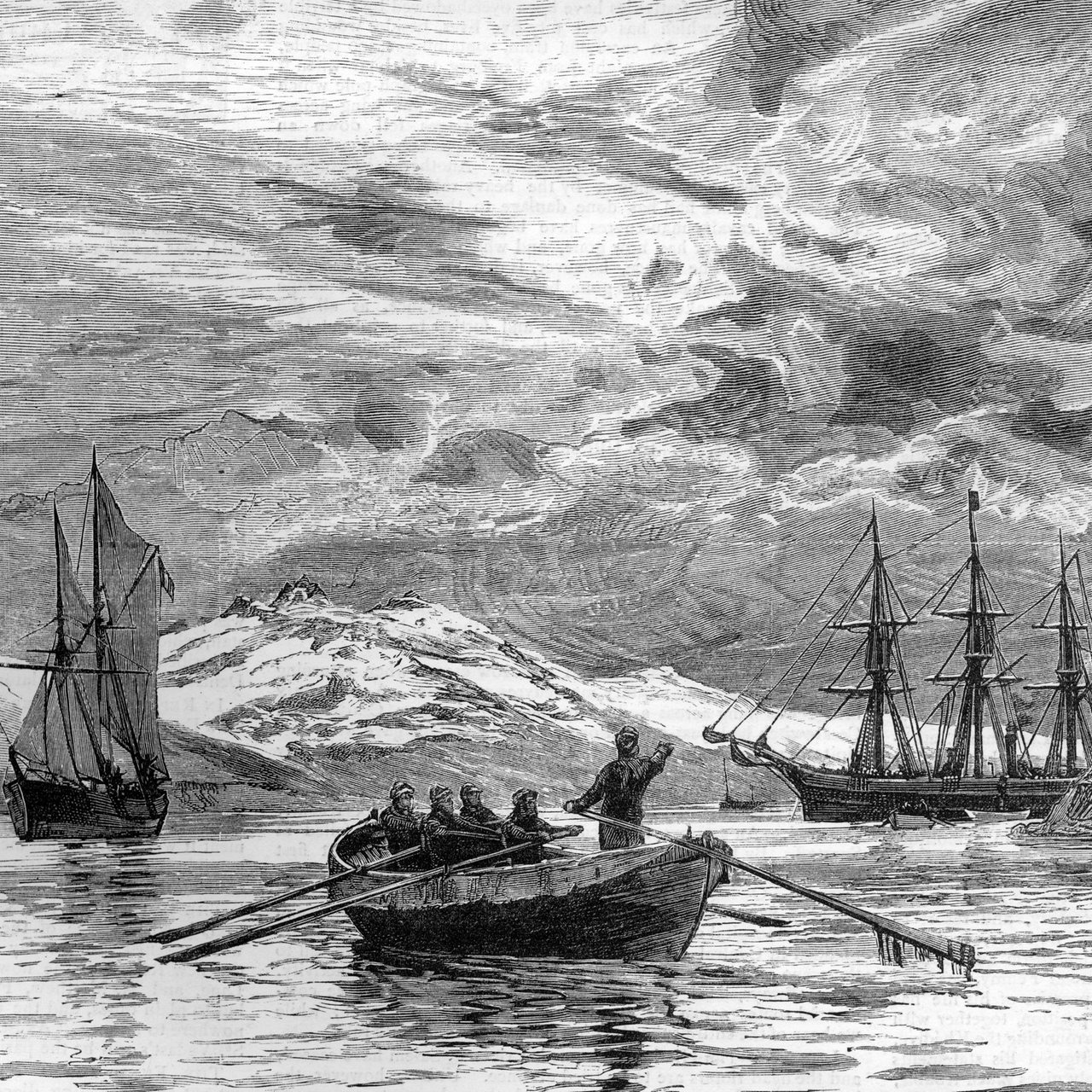 Radierung zeigt die 5. Polar-Expedition von Benjamin Leigh Smith's zum Franz-Josef-Land um 1881
