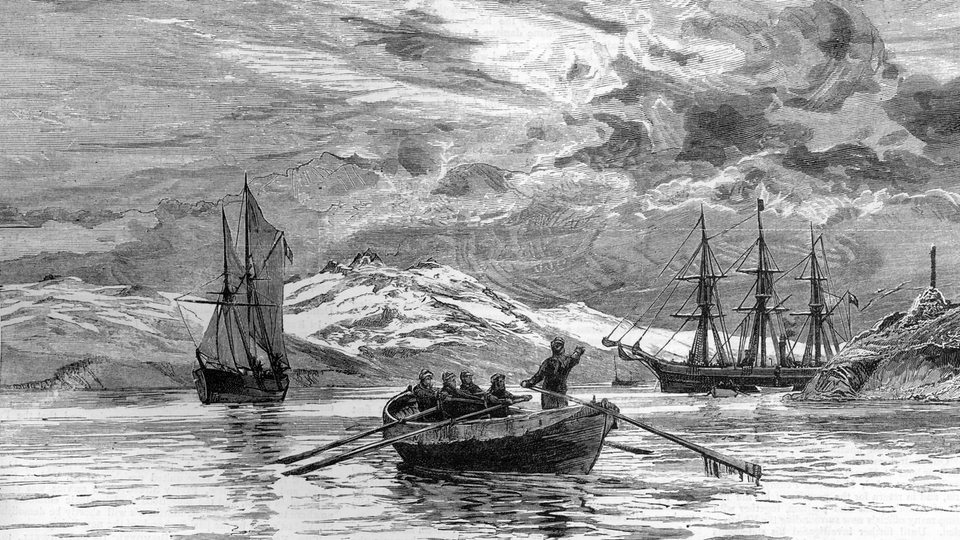 Radierung zeigt die 5. Polar-Expedition von Benjamin Leigh Smith's zum Franz-Josef-Land um 1881