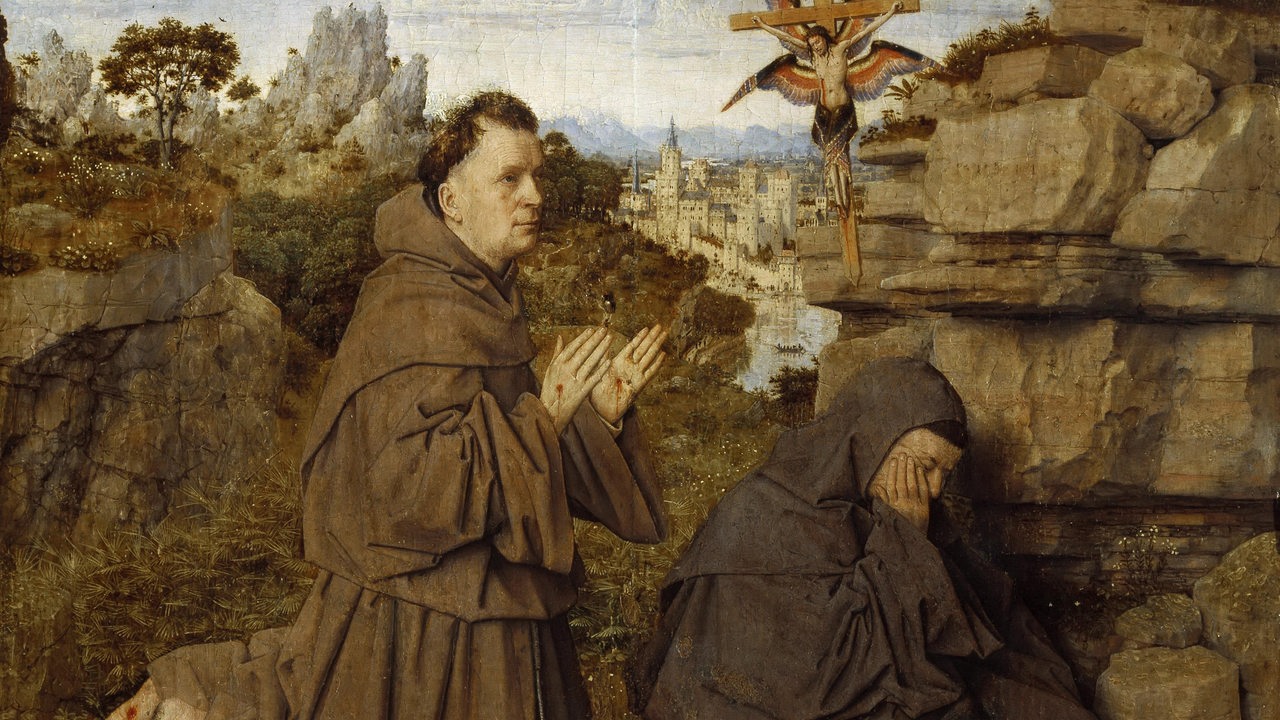 Gemälde von Jan van Eyck zeigt den Heiligen Franziskus von Assisi als er die Wundmale von Jesus erhält. Um 1430