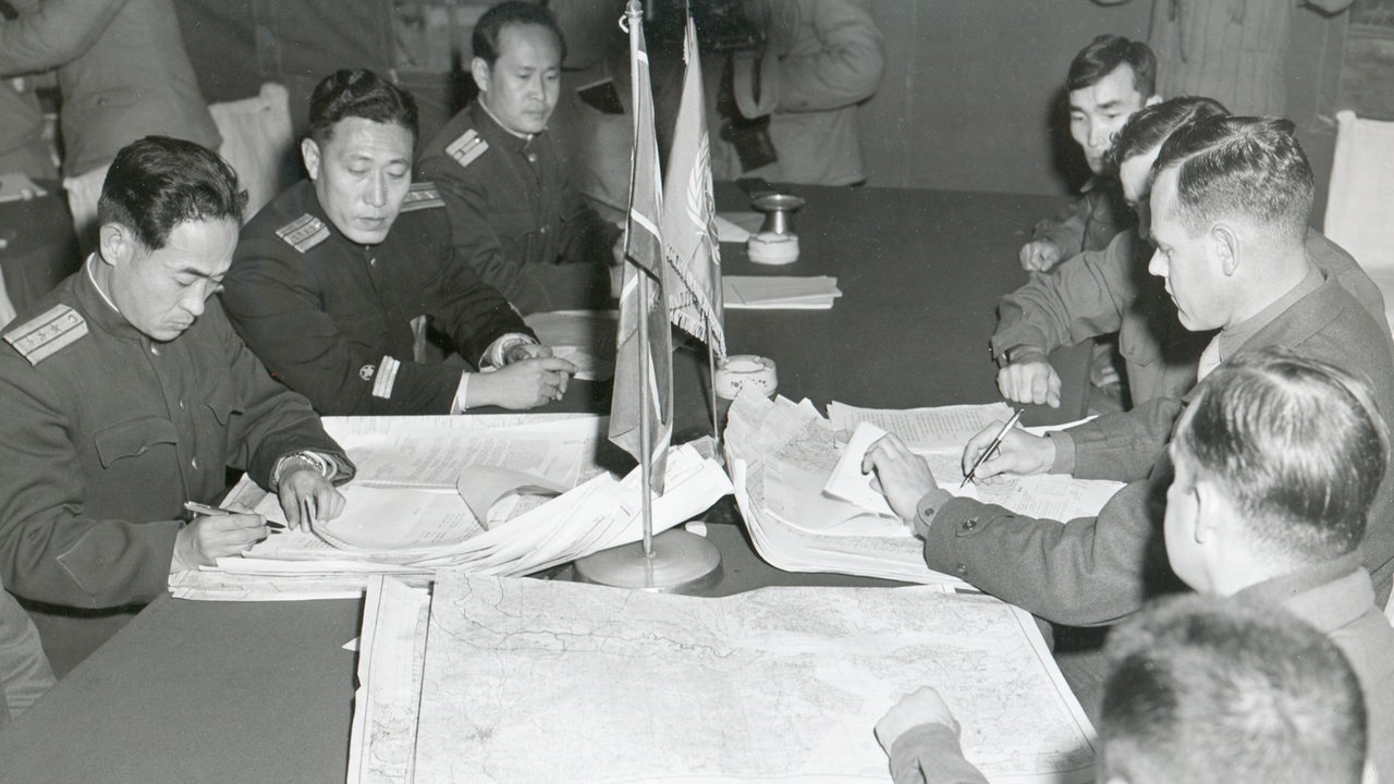 Korea-Krieg, Panmunjon, Waffenstillstandsverhandlungen 1951 Korea-Krieg 1950-53 (Demokratische Volksrepublik Nordkorea gegen Republik Suedkorea und UN-Truppen).