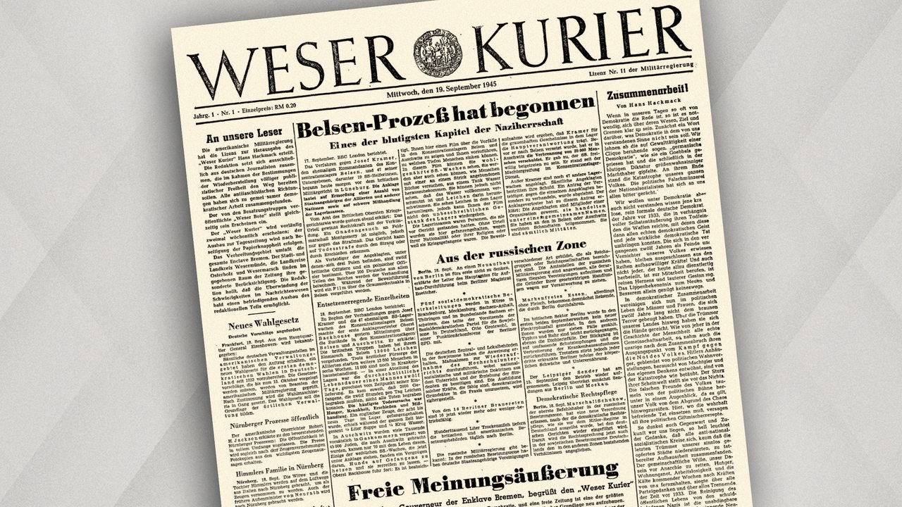 Titelseite der Erstausgabe des Weser-Kurier vom 19. September 1945.